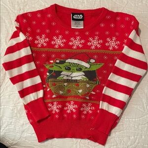 Star Wars Red Sweater with Baby Yoda and Snowflakes